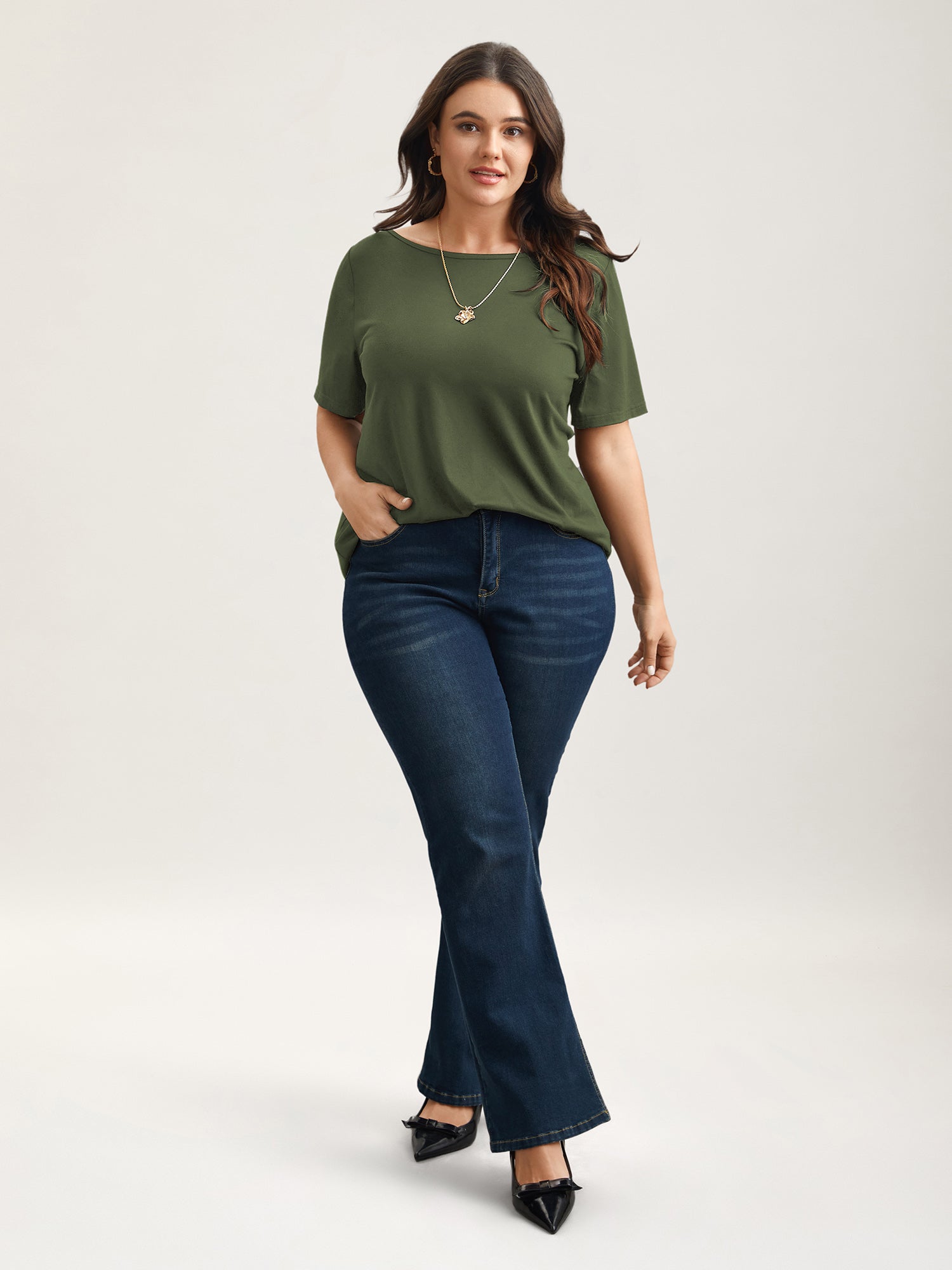 Butterfly Back Stretchy Round Neck T-Shirt
