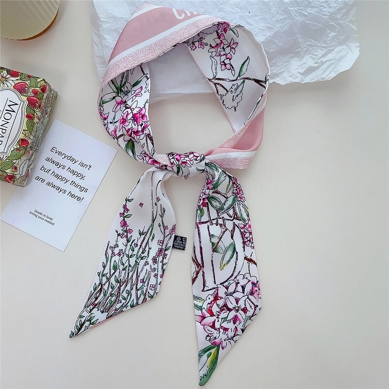 Women's Lady Flower Satin Printing Silk Scarf