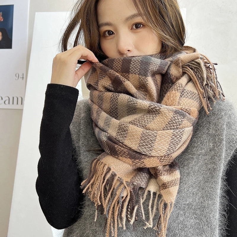 Unisex Lady Lattice Imitation Cashmere Scarf