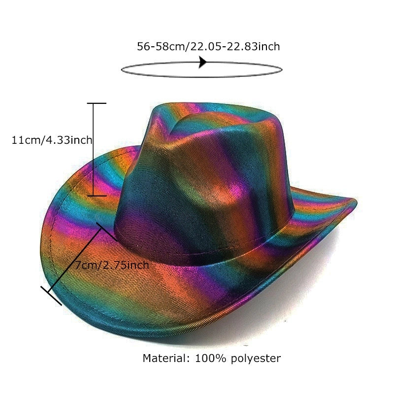 Western Rainbow Colorful Cowboy Hat Halloween Carnival Party Pink Colorful Big Brim Shaping Hat Fluorescent Denim