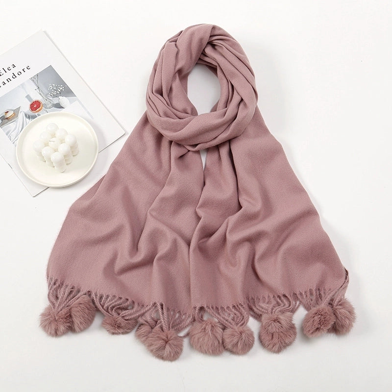 Women's Minimalist Classic Style Solid Color Imitation Cashmere Tassel Scarf