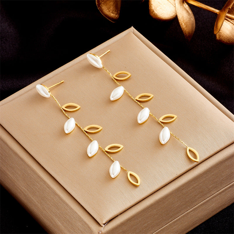 Leaf Titanium Steel Electroplating Stud Earrings