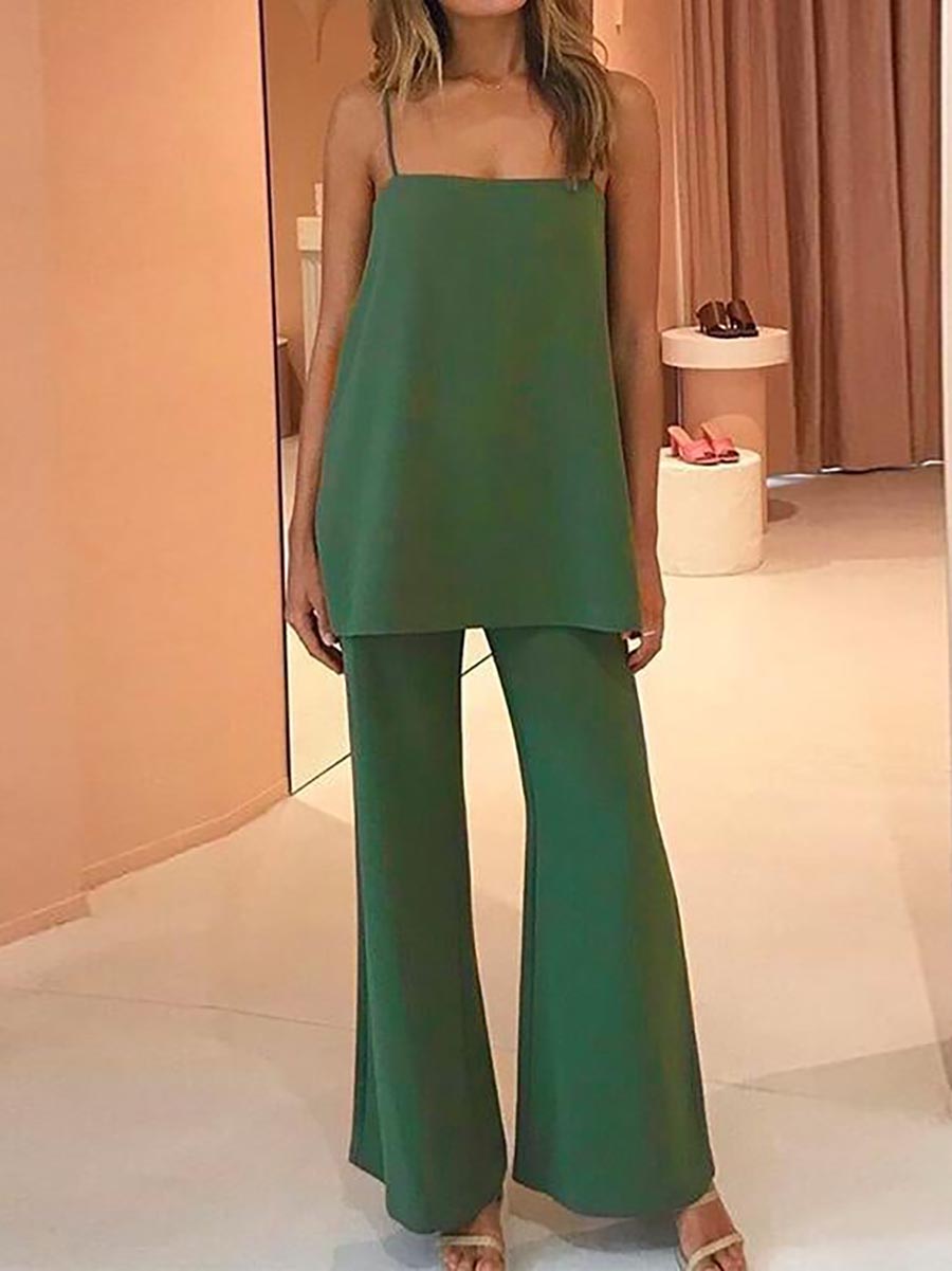 Solid Cami Top and Wide Leg Pants Set