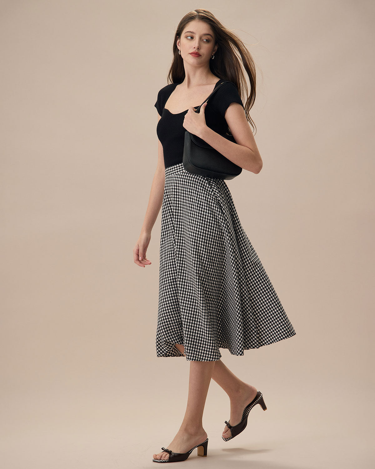 The Black High Waisted Plaid Pocket Midi Skirt