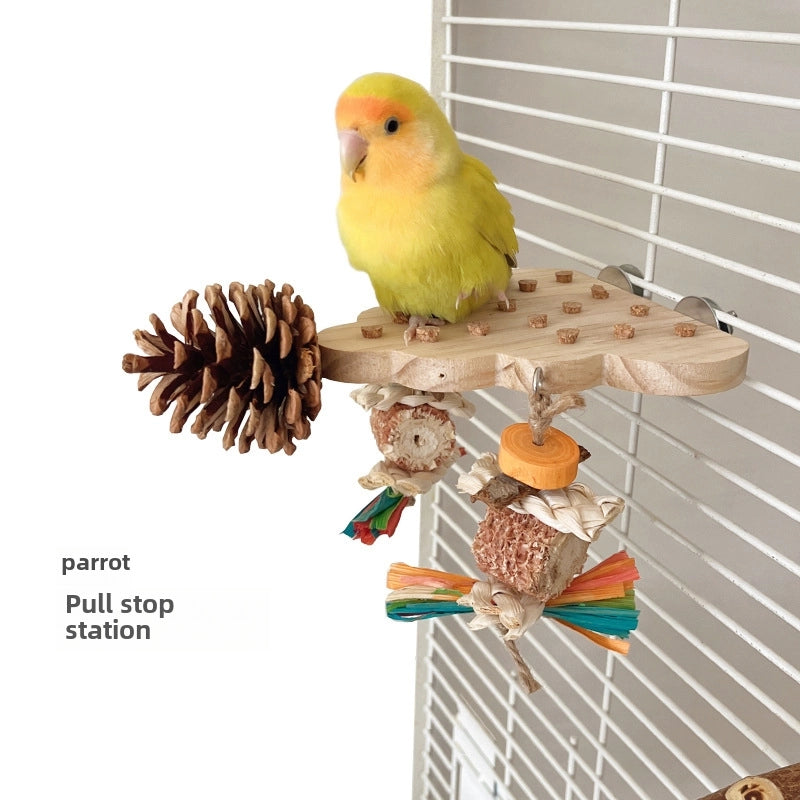 Parrot Toy Plug-out Platform Relief Entertainment Peony Xuanfeng Bird Toy Grinding Mouth Wooden Pine Nut Nibbling String Combination