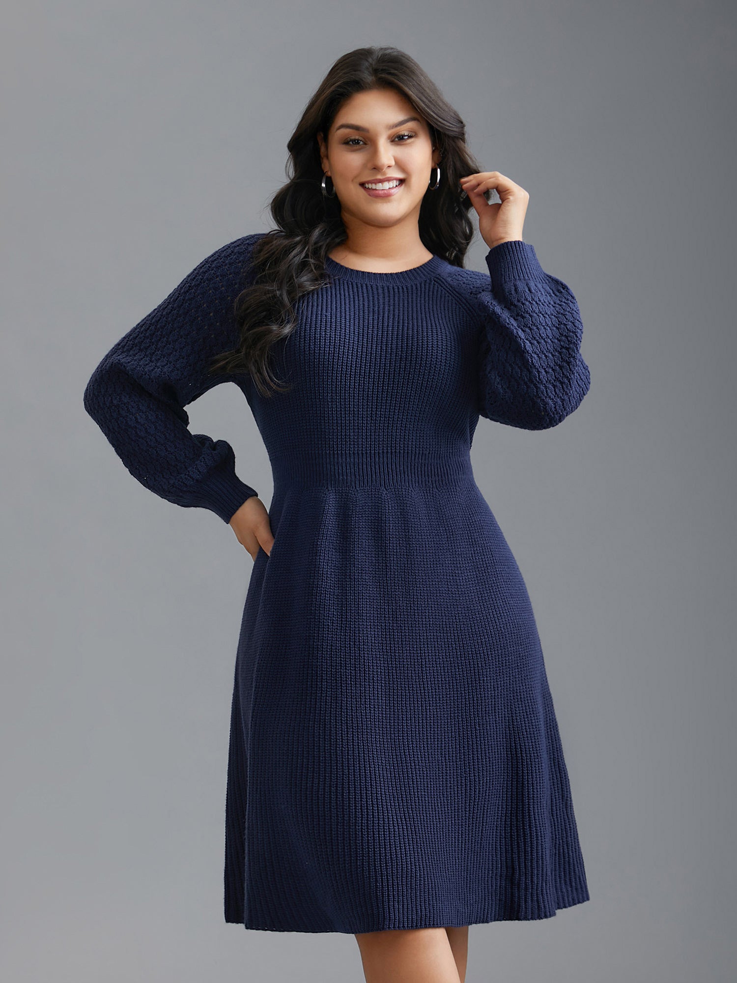 Plain Pit Strip Raglan Sleeve Sweater Dress