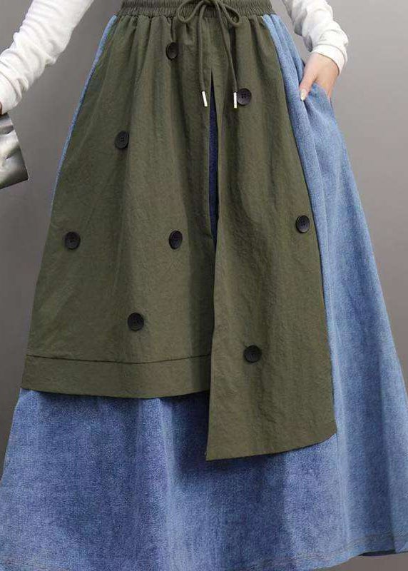 Army Green Asymmetrical Elastic Waist Maxi Skirts