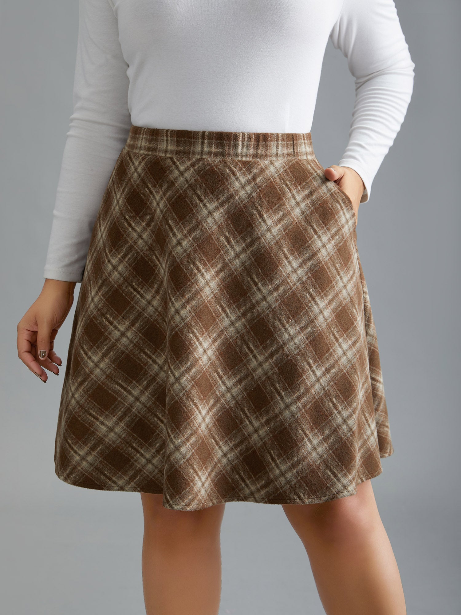Plaid Pattern Elastic Waist A-line Mini Skirt