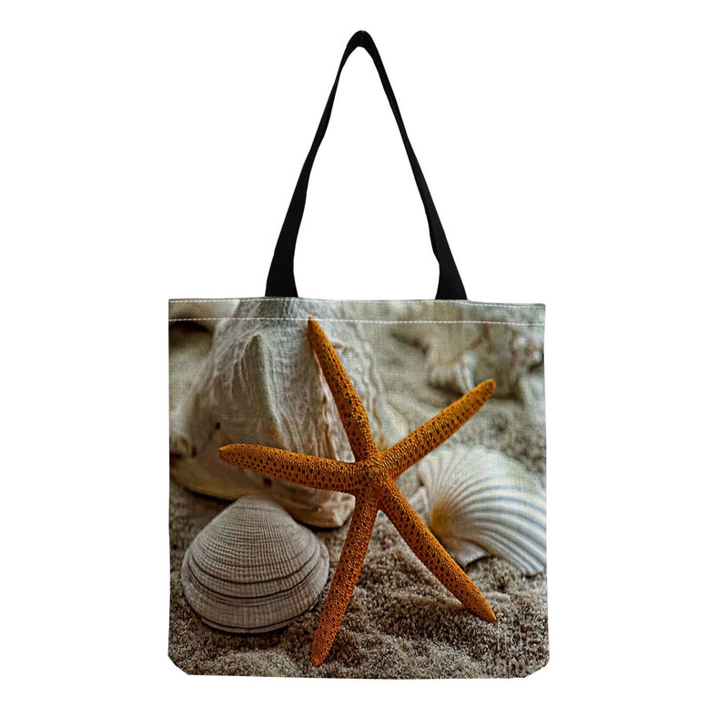 Women's Medium Linen Underwater World Beach Square Open Shopping Bags