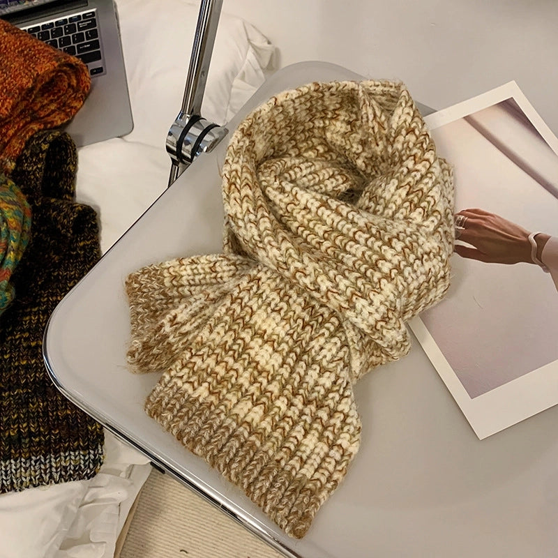 Wool Knitted Scarf Women's Winter Long  Thickened Warm Scarf New High-end Sense Student Couple