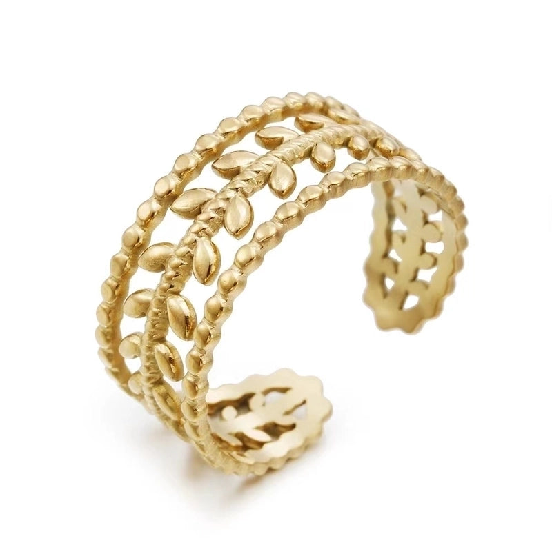 30 Pieces Casual French Style Leaf 304 Stainless Steel 18K Gold Plated Plating Open Rings