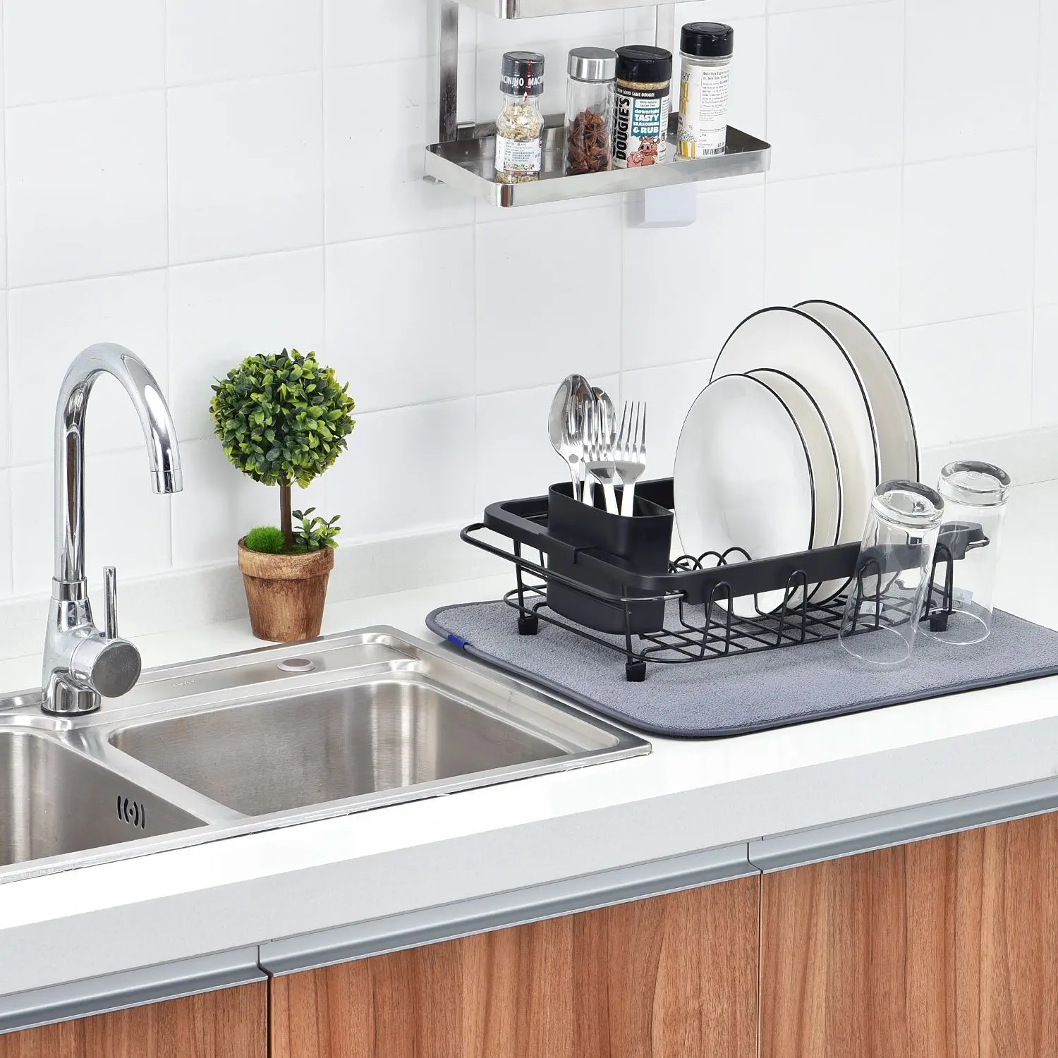 sus multifunctional black 201 stainless steel storage over the sink dish drying rack drainer for kitchen