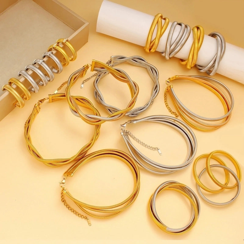 Hip-Hop Minimalist Commute Geometric 304 Stainless Steel 316 Stainless Steel  Zircon 18K Gold Plated Inlay Bracelets Earrings Necklace