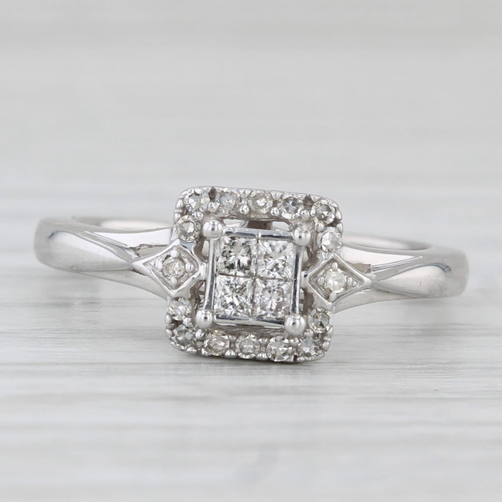 0.31ctw Princess Diamond Halo Engagement Ring 10k White Gold Size 6