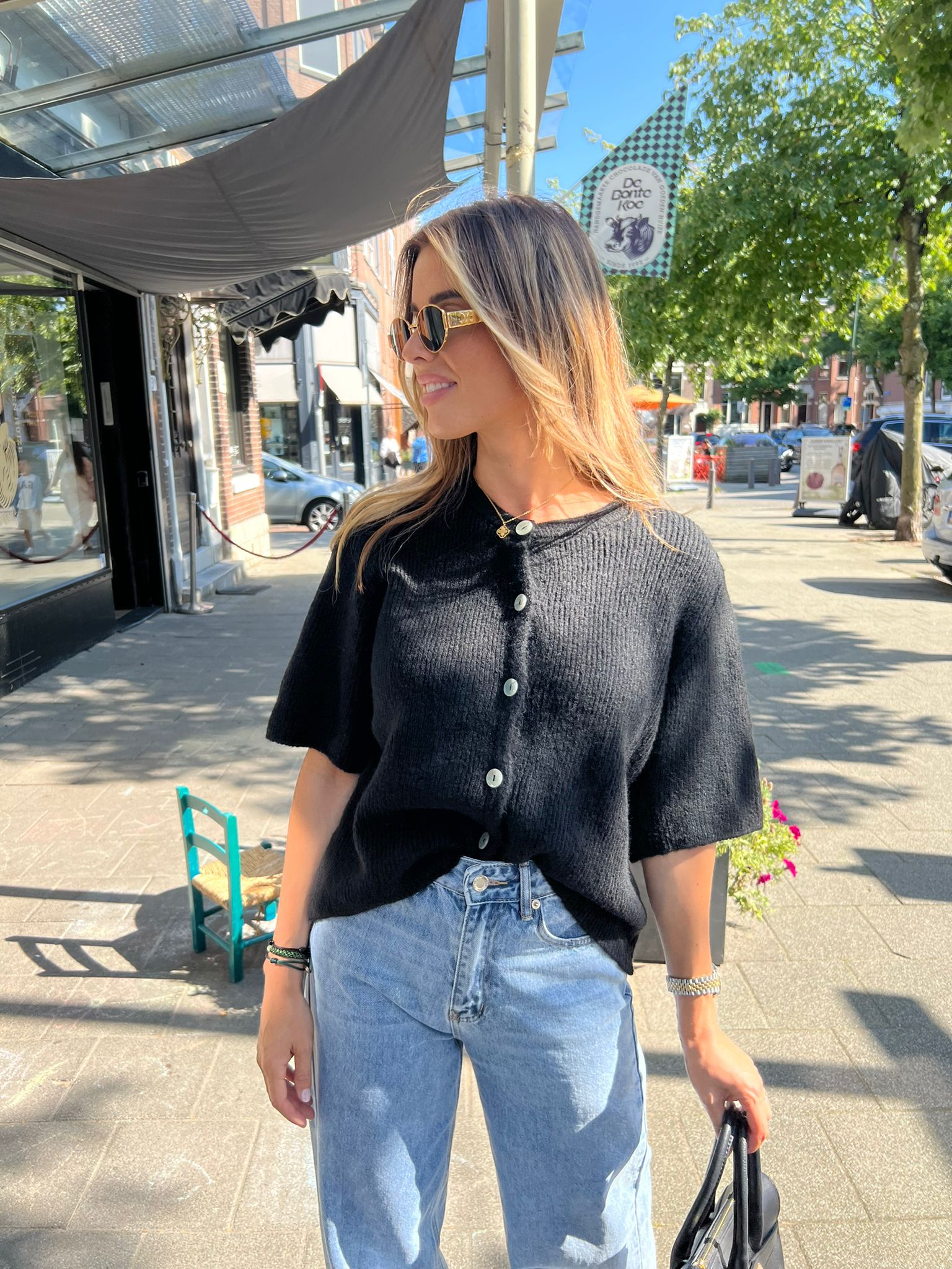 Emma knitted short sleeve vest black