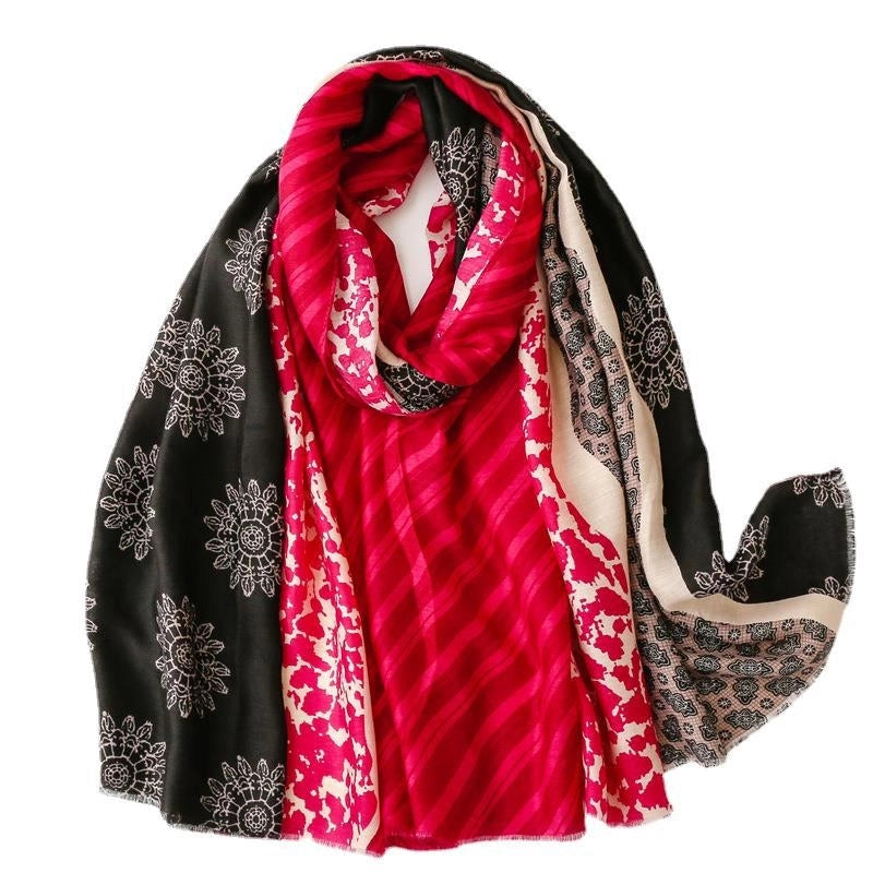 Women's Fashion Color Block Polyester Winter Scarves