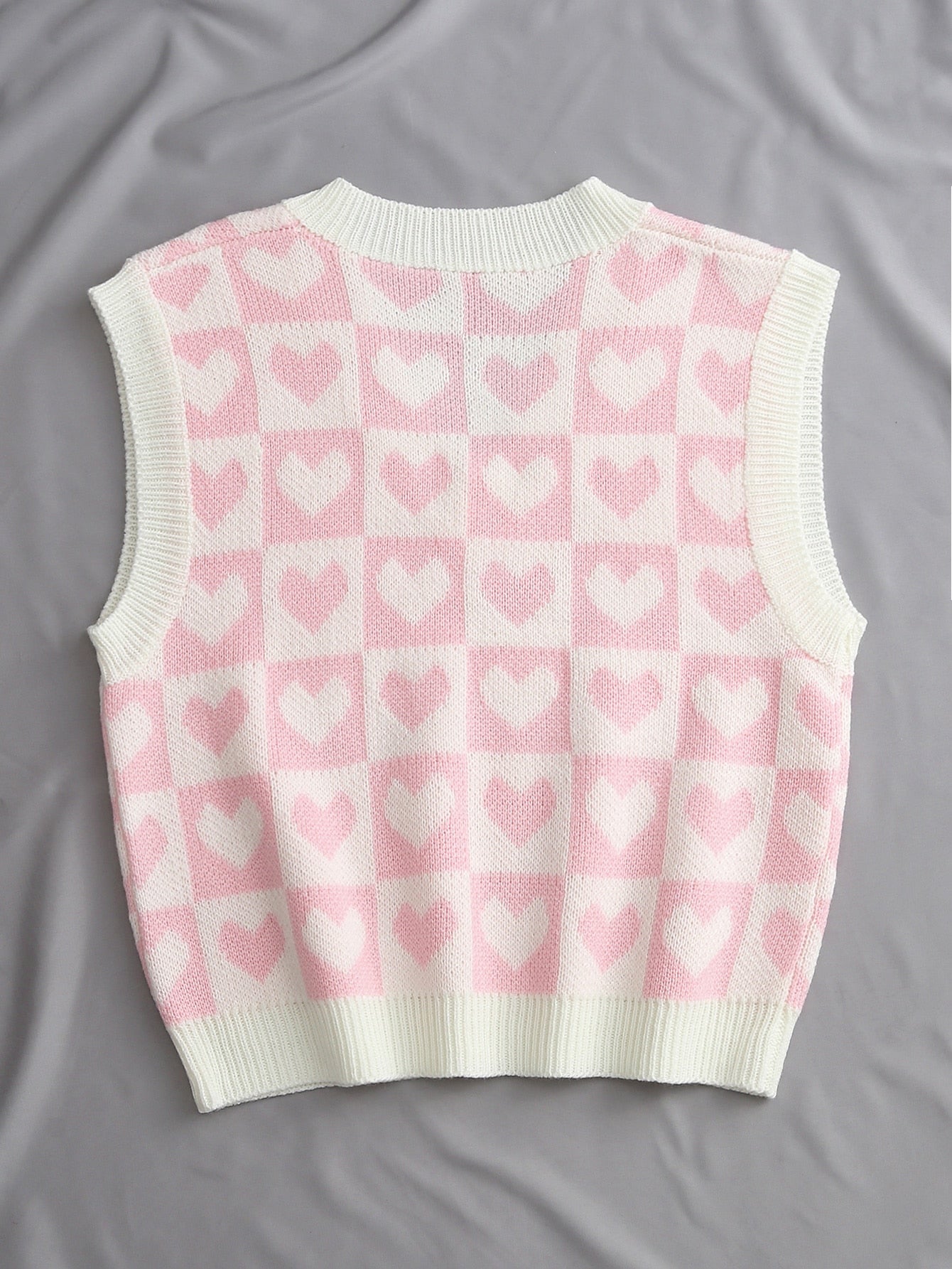 Heart & Checker Pattern Sweater Vest