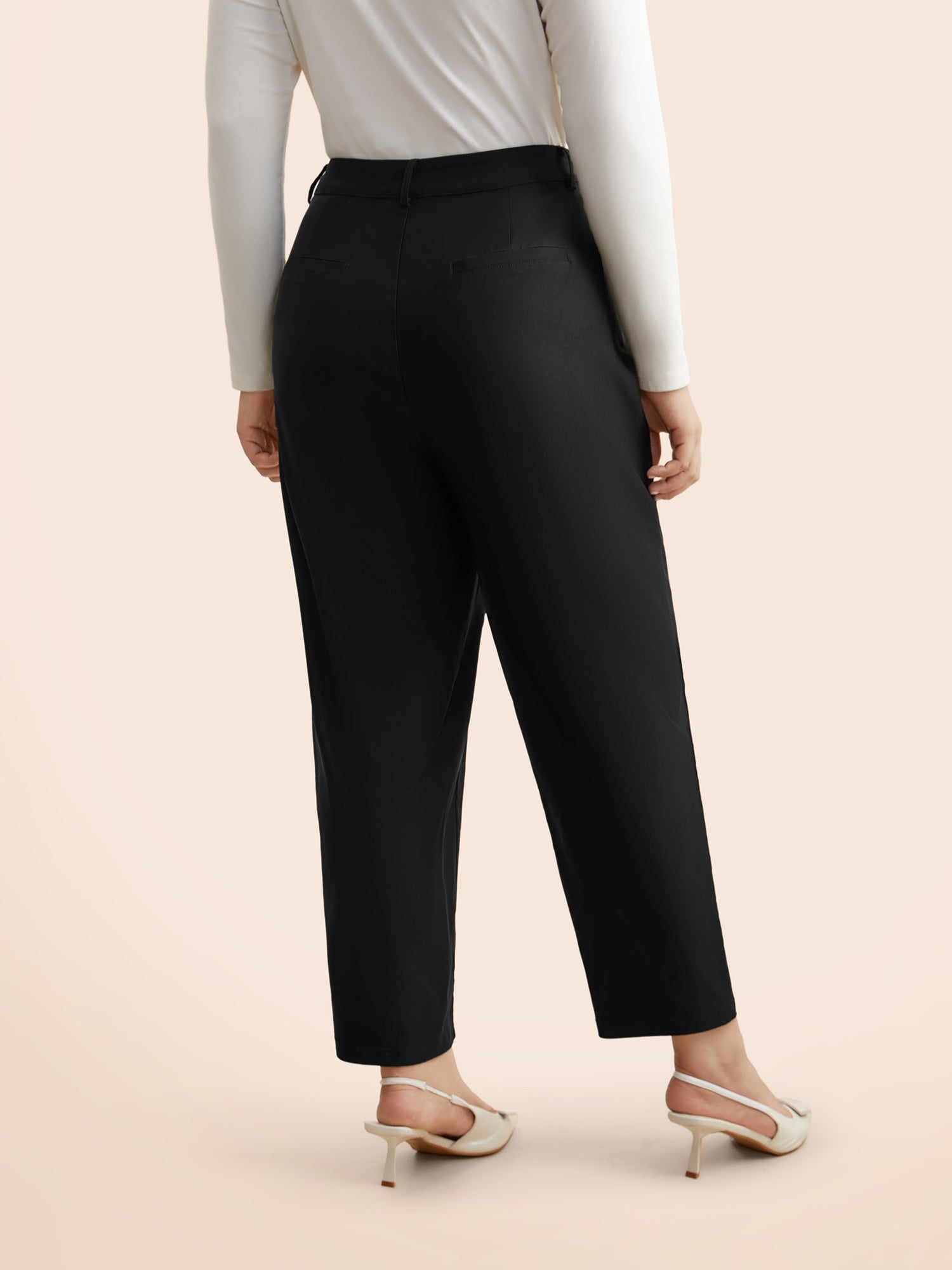 Stretchy Woven Mid Rise Straight Leg Pants