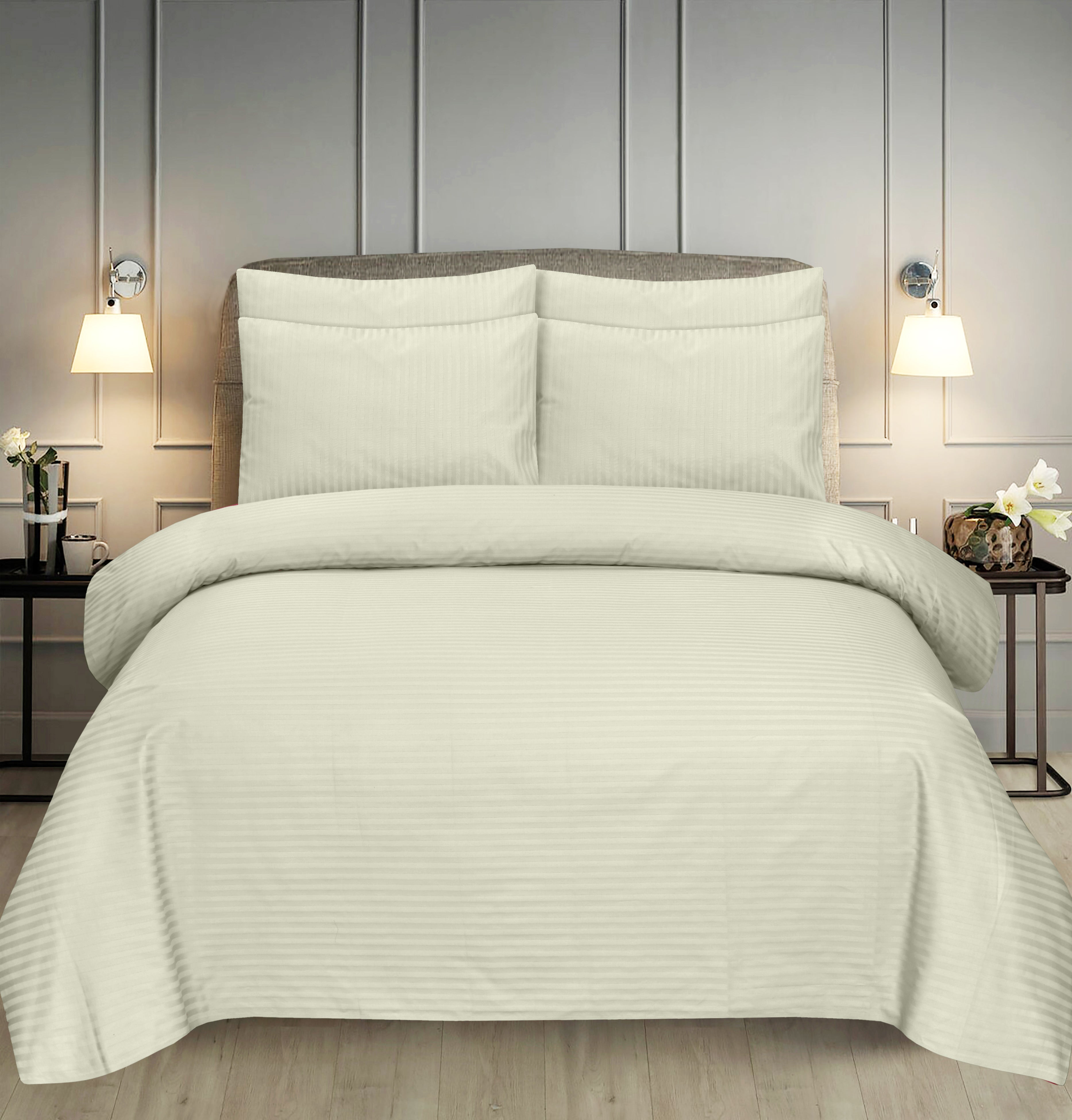 Creamy Crust Stripe-Bed Sheet Set