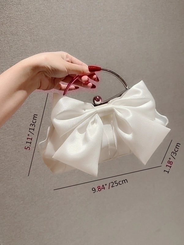 Women's Satin Bow Knot Elegant Vintage Style Flowers Oval Buckle Handbag Evening Bag