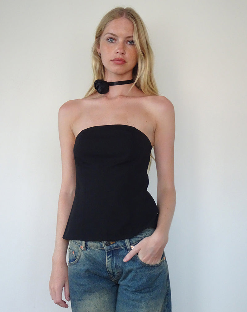 Mairi Longline Bandeau Top in Black Tailoring