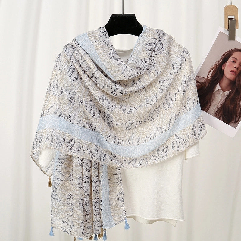 Women'S Bohemian Geometric Cotton And Linen Scarf