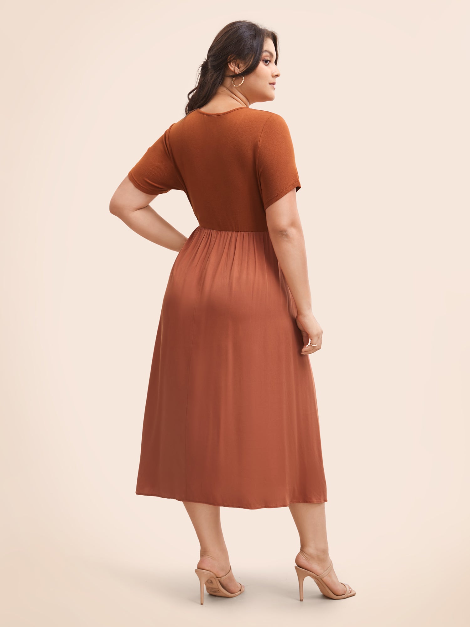 U Neck Patchwork Midi Dress