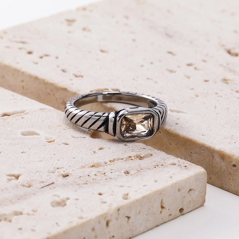Casual Minimalist Rectangle Titanium Steel Plating Inlay Rhinestones Rings 1 Piece