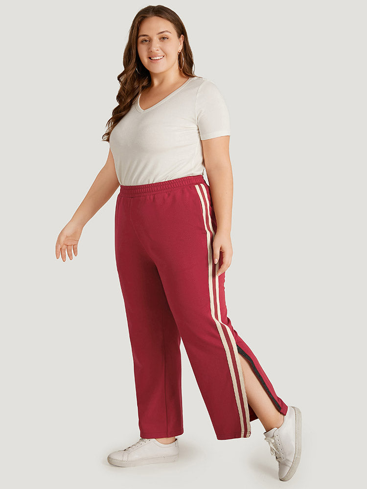 Two Tone Pocket Split Side Elastic Waist Sweatpants