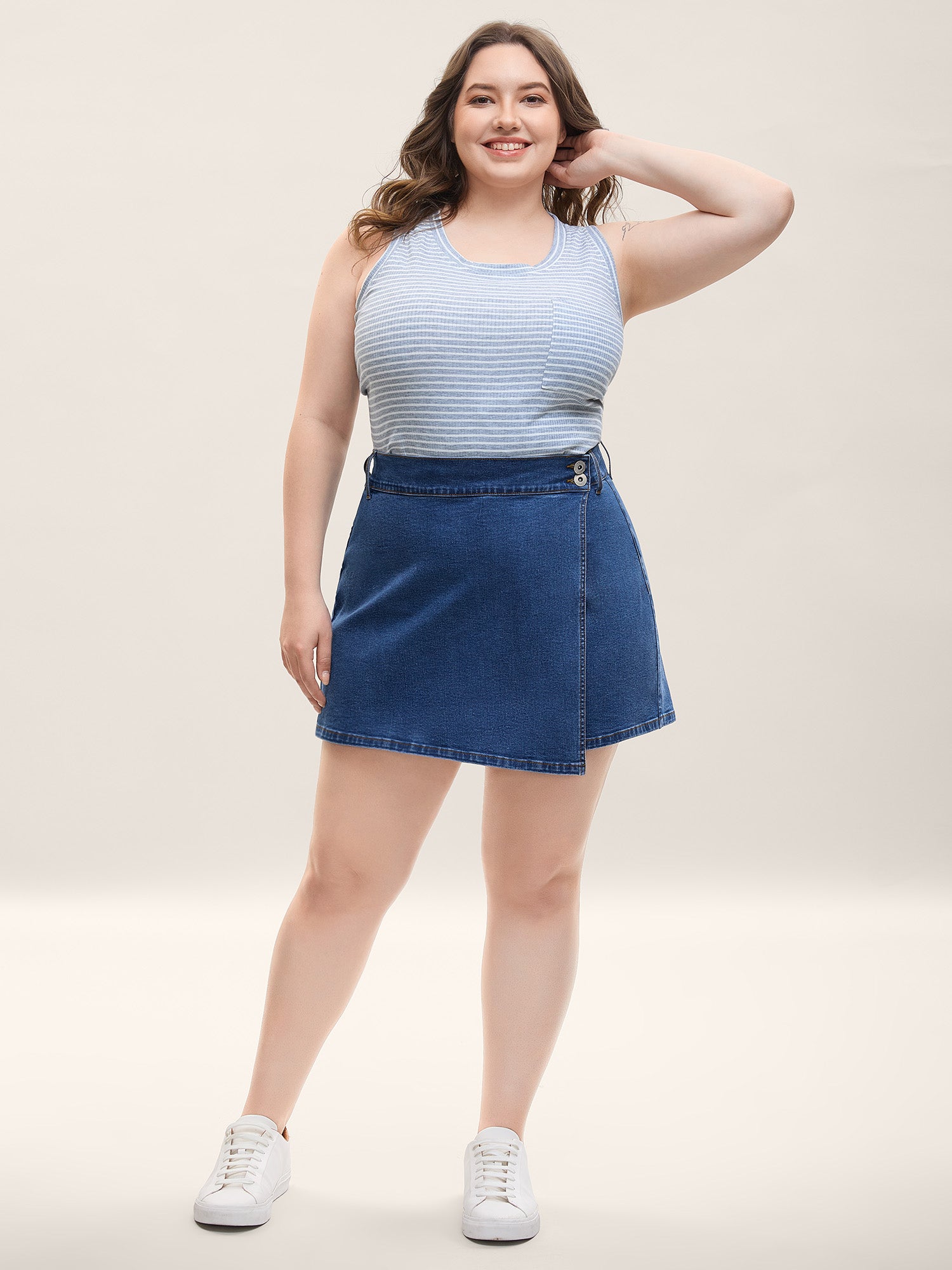 Wrap Front Button Detail Denim Skort