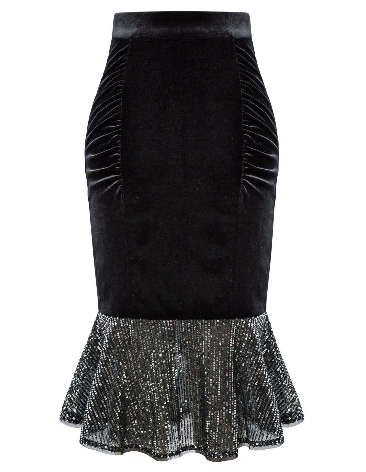 Vintage Sequined Mermaid Skirt High Waist Ruched Bodycon Skirt