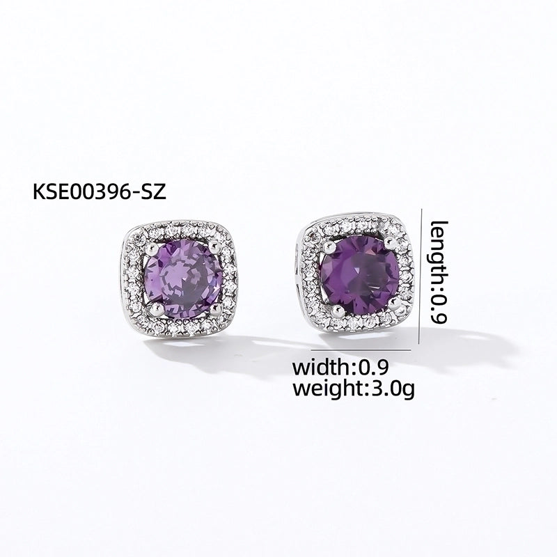 1 Pair Casual Minimalist Square Inlay Copper Zircon Silver Plated Ear Studs