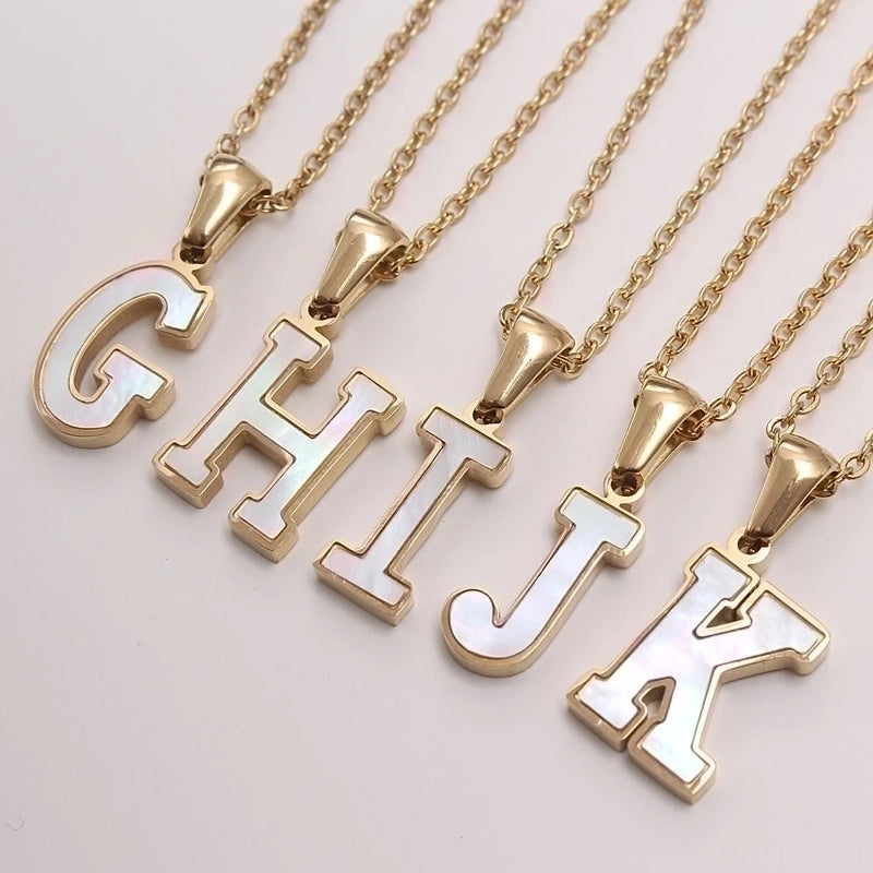 304 Stainless Steel Titanium Steel 18K Gold Plated Minimalist Plating Inlaid Shell Letter Shell