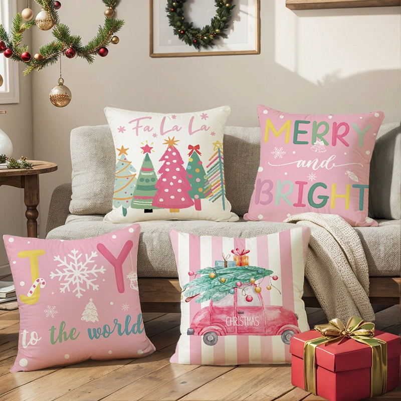 Cute Christmas Tree Snowflake Linen Pillow Cases Couch & Sofa Decor