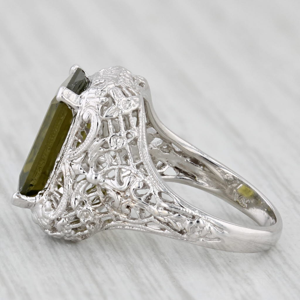 4.40ct Green Tourmaline Solitaire Ring 14k White Gold Filigree Size 5.5
