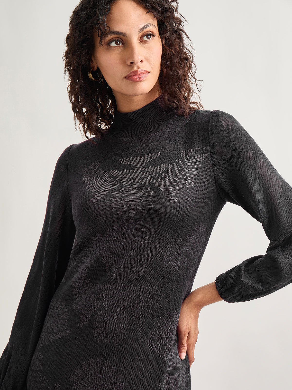 A-Line Jacquard Knit Midi Dress