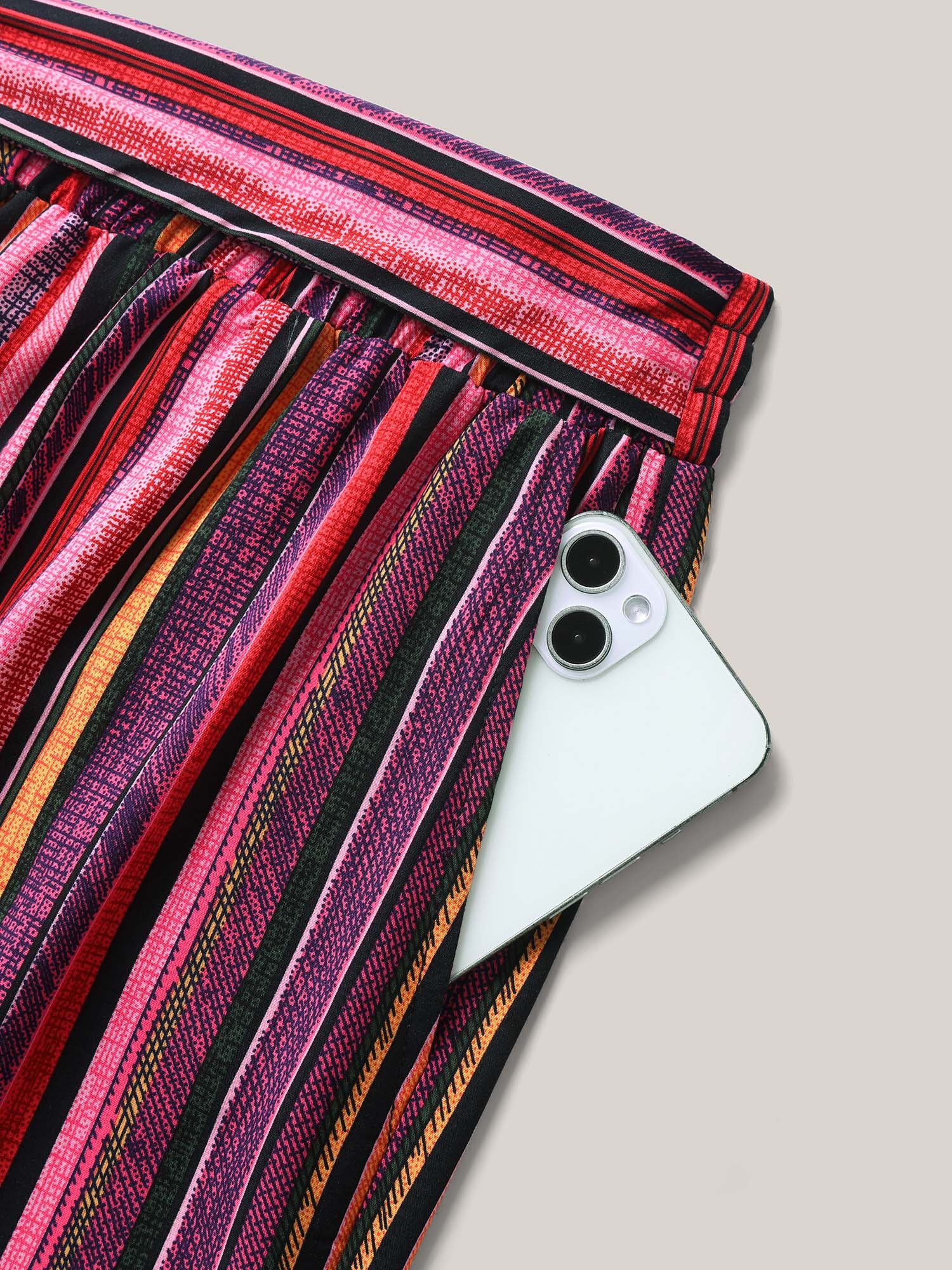 Rayon Colorful Stripes Wide-Leg Shorts