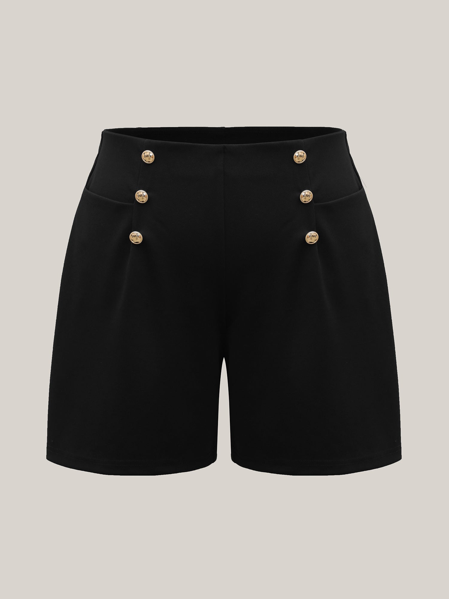 No-Gap Waist Button Detail Straight-Leg Shorts