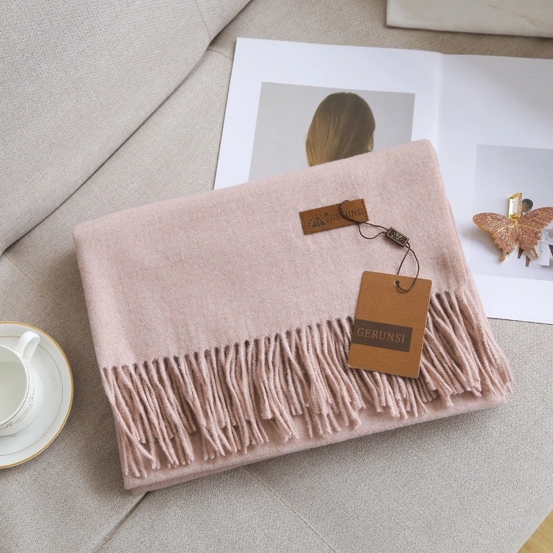 Unisex Retro Preppy Style Solid Color Imitation Cashmere Tassel Scarf