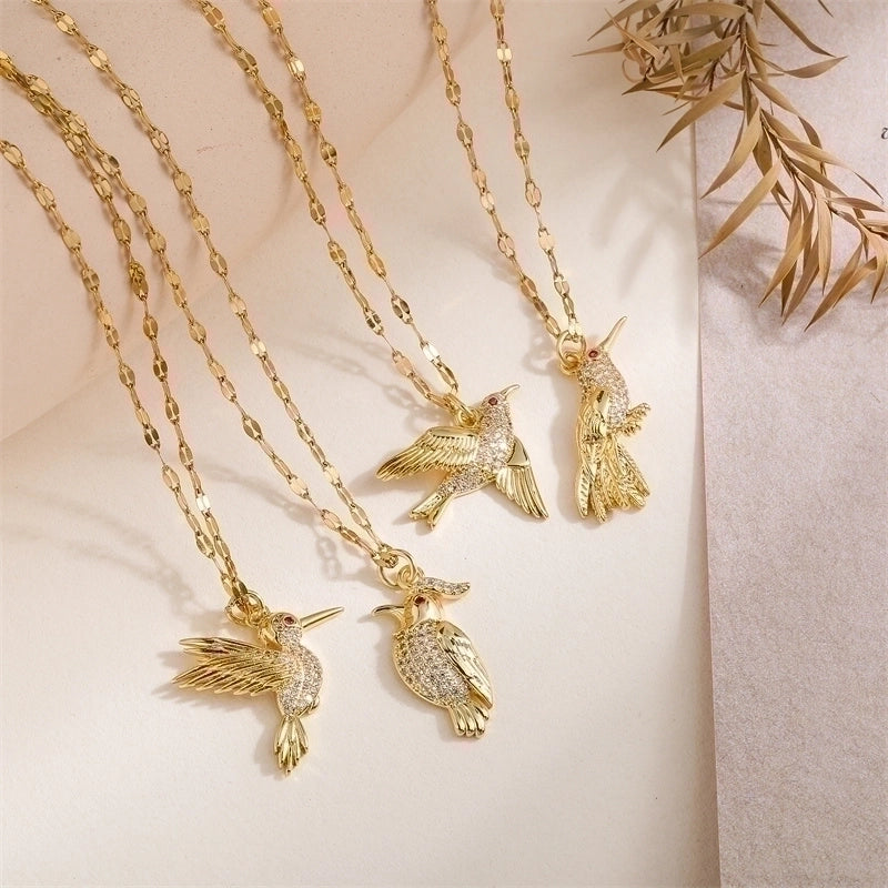 IG Style Minimalist  Bird Titanium Steel Copper Zircon Plating Inlay Pendant Necklace