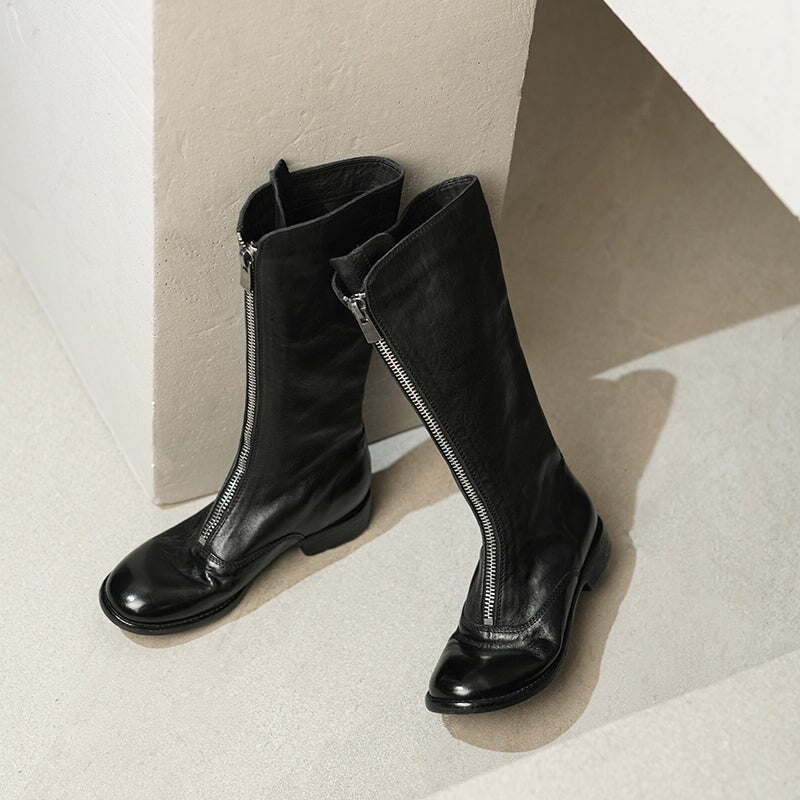 Fashion Washed Horse Leather Chelsea Boots Handmade Zip Boots in Black/Pink/Red/Grey