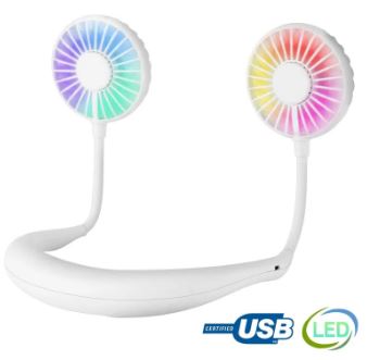 Sports Fan Portable Neck Fan. Color Changing LED. with Aromatherapy. 360° Free Rotation. and Lower Noise Strong Airflow Headphone Design for Sport. Office. Home. Outdoor. Travel. etc.