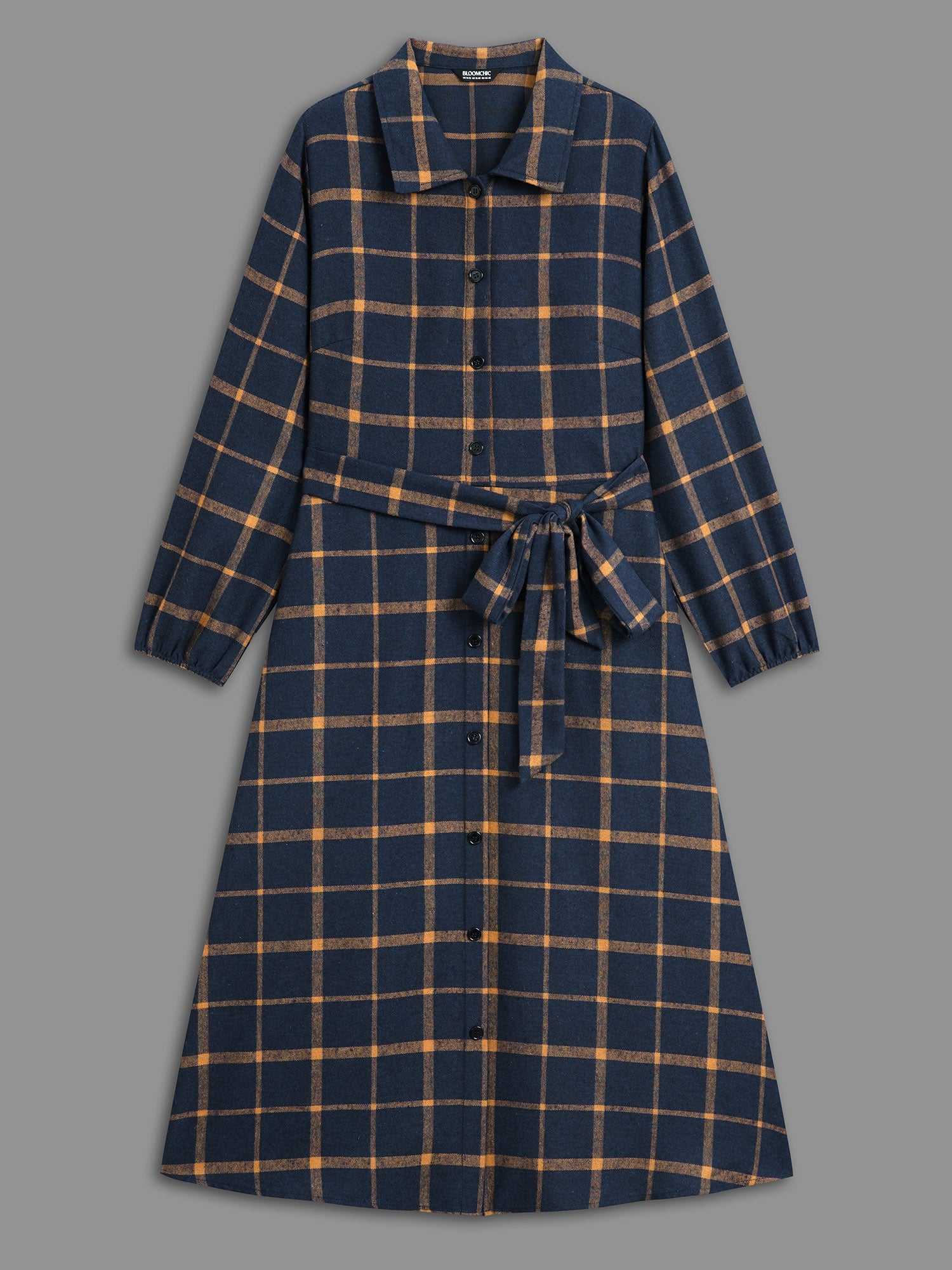 Plaid Button Through Belted Dress