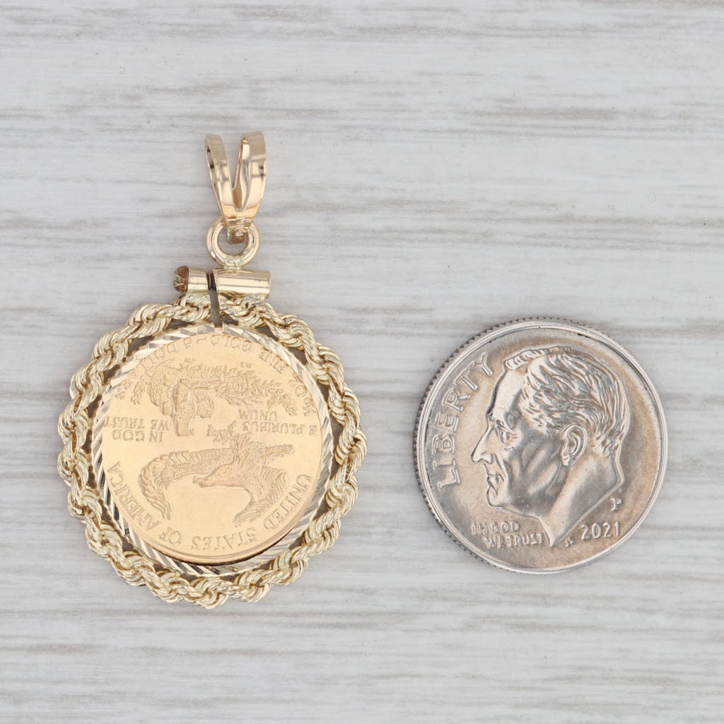 1986 American Gold Eagle Coin Pendant 14k 900 Yellow Gold 1/10th oz 5 Dollar