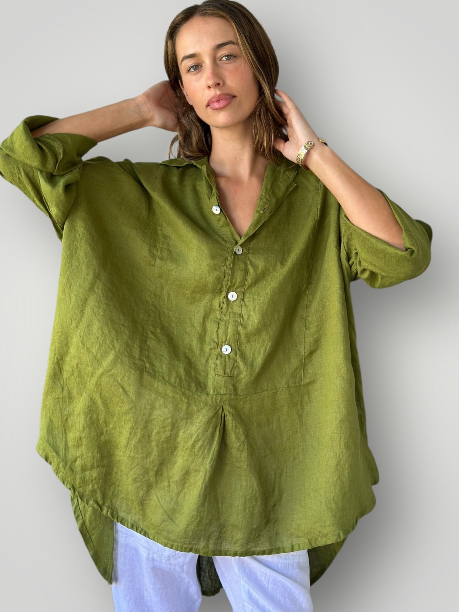 megan shirt - olive linen
