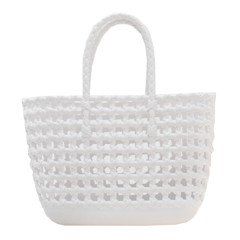 Women's Large Rubber Solid Color Classic Style Square Open Handbag