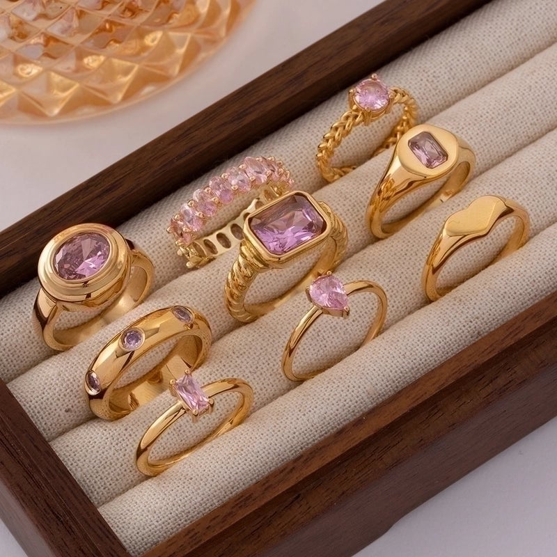 2 Pieces Fashion Geometric 304 Stainless Steel Zircon Plating Rings