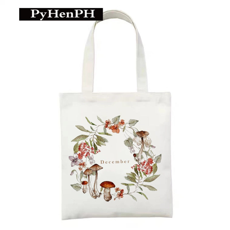 Women's Polyester Cartoon Leaves Streetwear Square Open Canvas Bag
