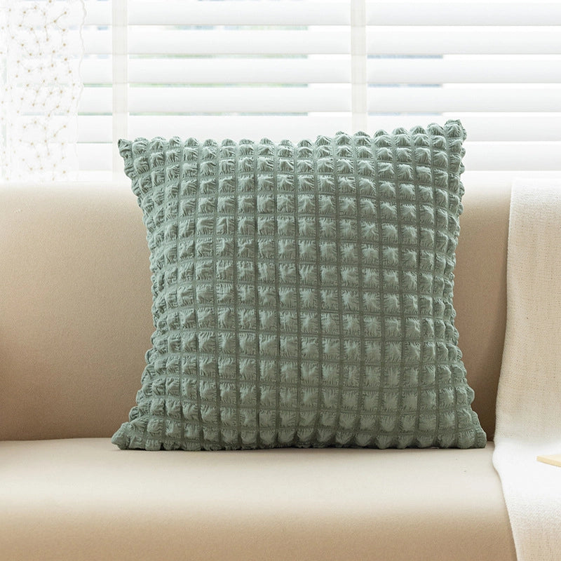 Cream Style Pillow Home Sofa Cushion Simple Solid Color Elastic Puff Plaid Pillow Case Bedside Pillow
