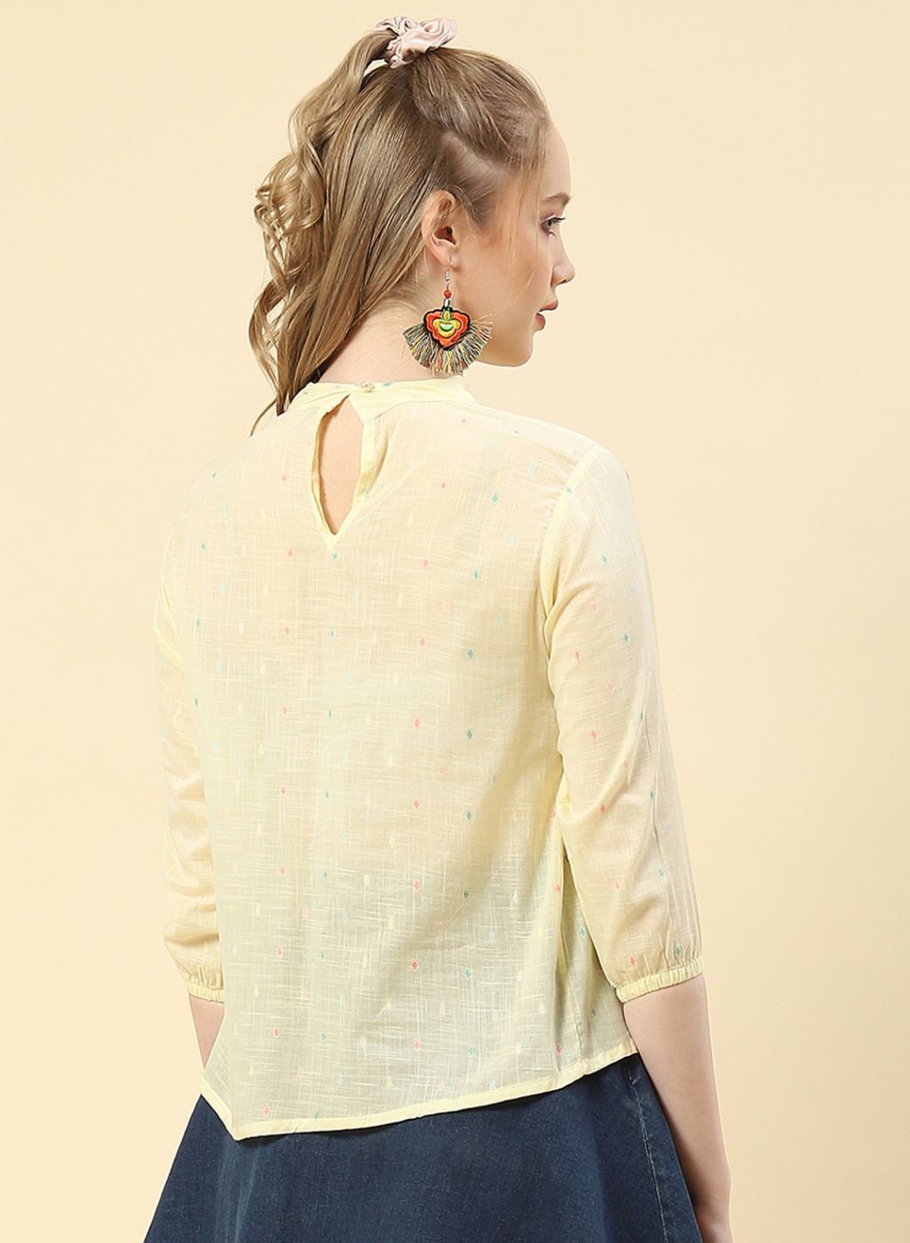 Women Yellow Embroidered Top